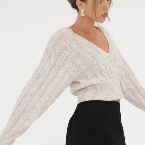 RUMORED Frenchie Cardigan Cream Cable size L Large Oversized - Picture 2 of 12